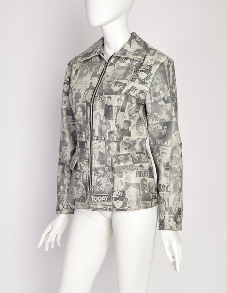 1990s Vintage Black White Grey Boy George Tabloid Novelty Print Vinyl Jacket