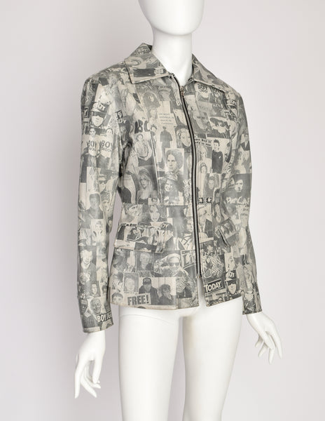 1990s Vintage Black White Grey Boy George Tabloid Novelty Print Vinyl Jacket