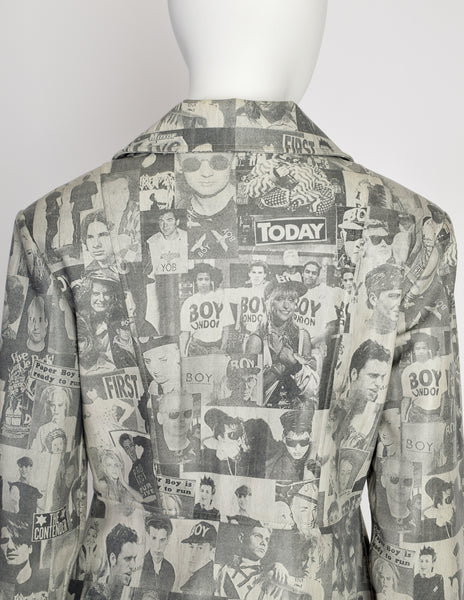 1990s Vintage Black White Grey Boy George Tabloid Novelty Print Vinyl Jacket
