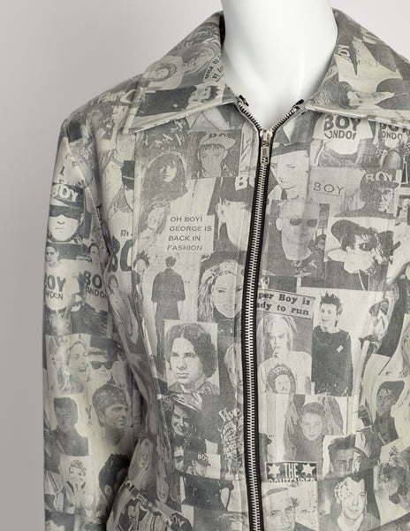 1990s Vintage Black White Grey Boy George Tabloid Novelty Print Vinyl Jacket