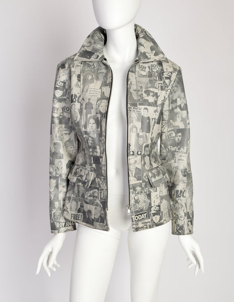 1990s Vintage Black White Grey Boy George Tabloid Novelty Print Vinyl Jacket