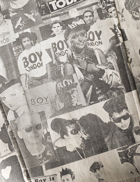 1990s Vintage Black White Grey Boy George Tabloid Novelty Print Vinyl Jacket