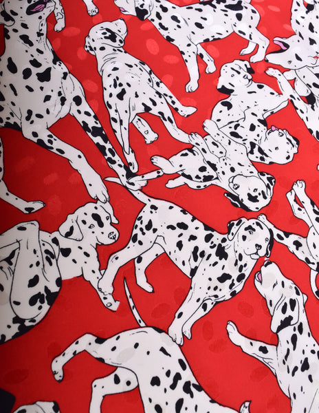 Nicole Miller Vintage Oversized Red Black White Dalmatian Print Silk Jacquard Scarf