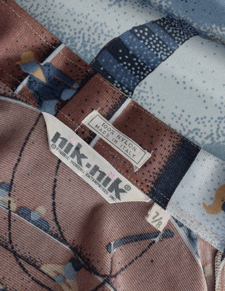 Nik Nik Vintage 1970s Blue Mauve Circus Clown Print Button Up Shirt