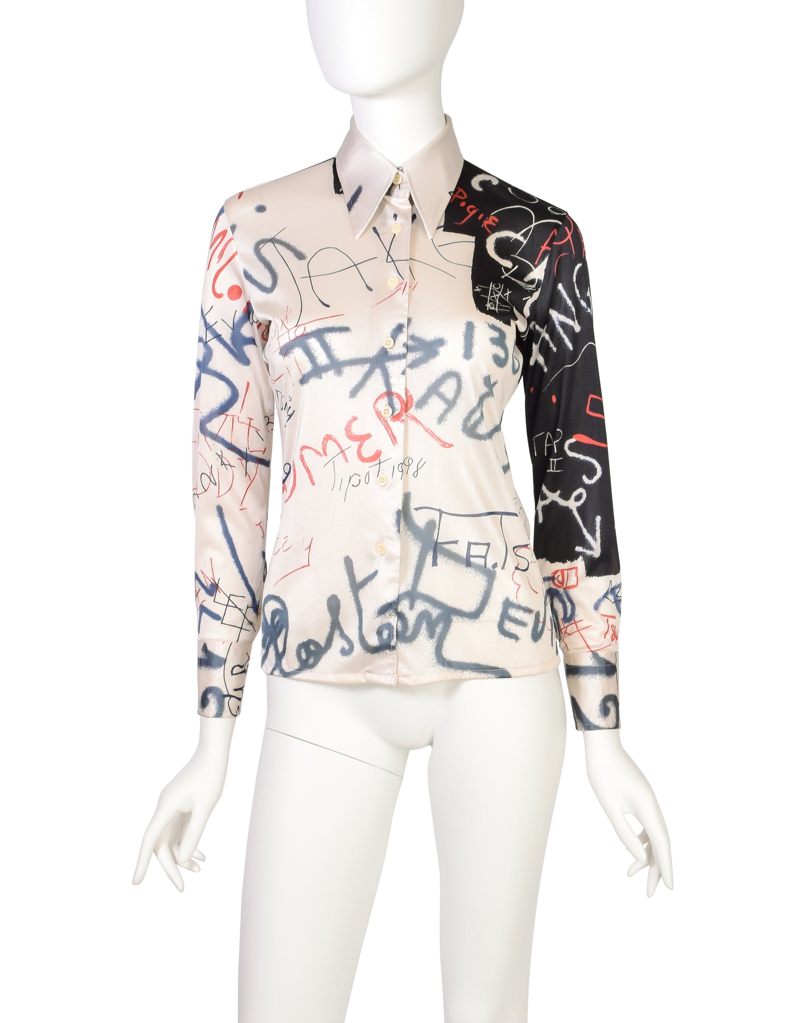 Nik Nik Vintage 1970s Artsy Graffiti Black White Red Button Up Shirt