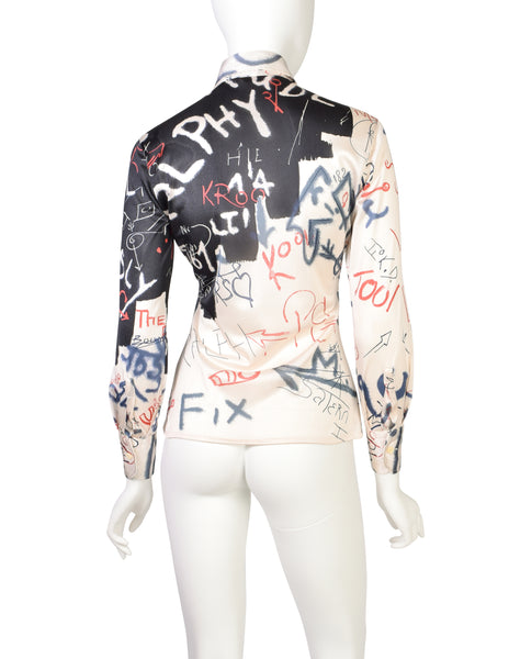 Nik Nik Vintage 1970s Artsy Graffiti Black White Red Button Up Shirt