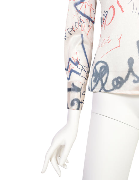 Nik Nik Vintage 1970s Artsy Graffiti Black White Red Button Up Shirt