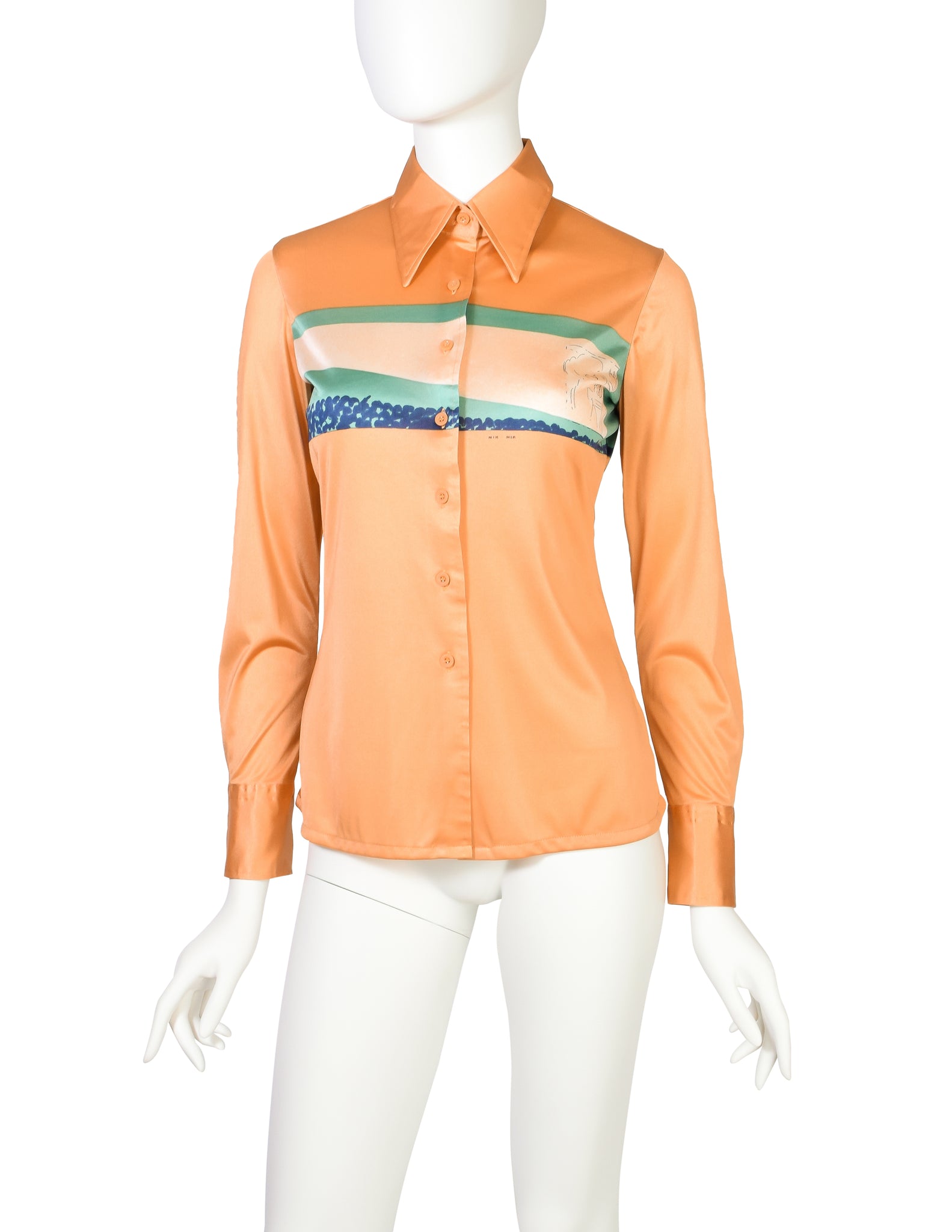 Nik Nik Vintage 1970s Peach Cinema Novelty Print Button Up Shirt