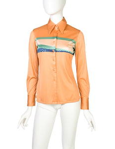 Nik Nik Vintage 1970s Peach Cinema Novelty Print Button Up Shirt