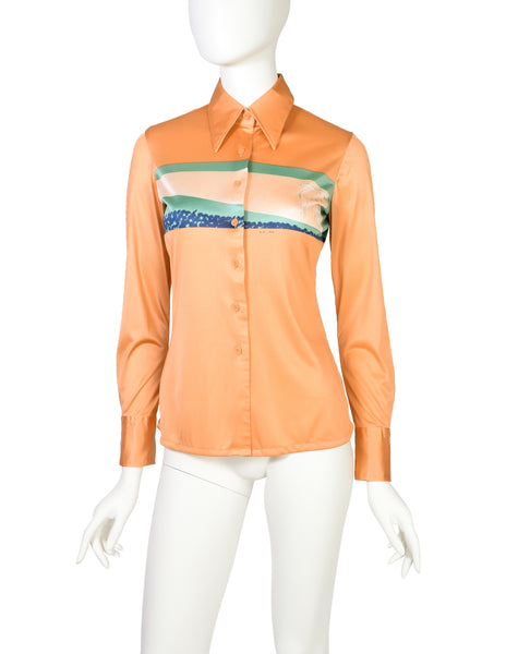 Nik Nik Vintage 1970s Peach Cinema Novelty Print Button Up Shirt
