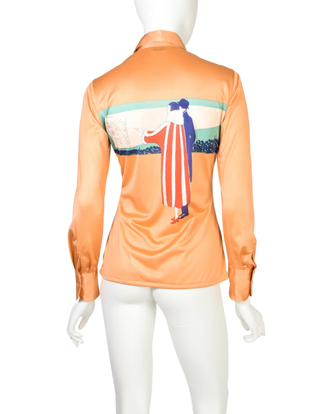 Nik Nik Vintage 1970s Peach Cinema Novelty Print Button Up Shirt