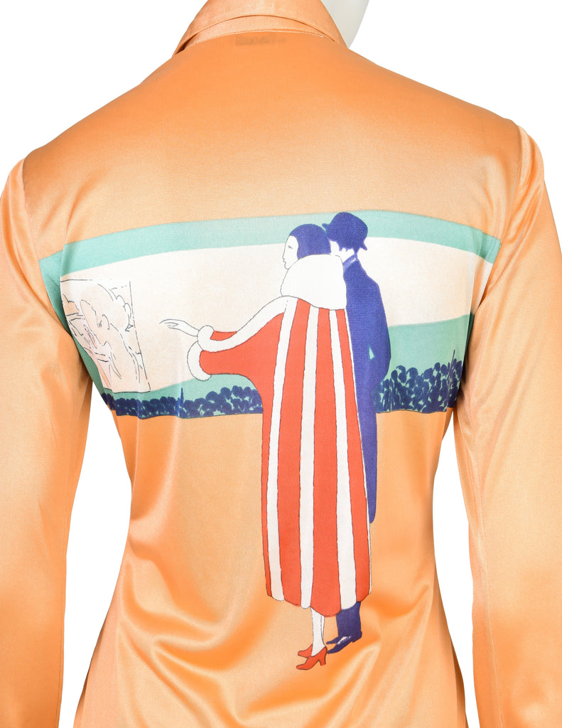 Nik Nik Vintage 1970s Peach Cinema Novelty Print Button Up Shirt