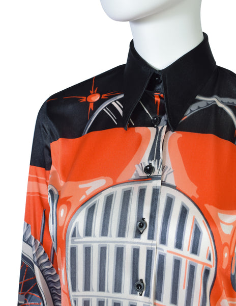 Nik Nik Vintage 1976 Red Black Car Novelty Print Button Up Shirt