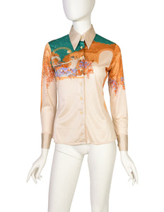 Nik Nik Vintage 1970s Multicolor Art Nouveau Nude Feast Floral Button Up Shirt