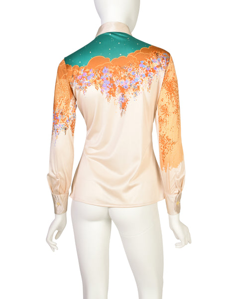 Nik Nik Vintage 1970s Multicolor Art Nouveau Nude Feast Floral Button Up Shirt