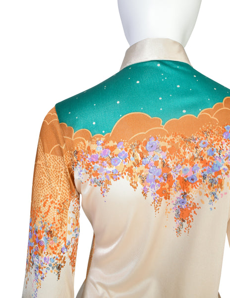Nik Nik Vintage 1970s Multicolor Art Nouveau Nude Feast Floral Button Up Shirt