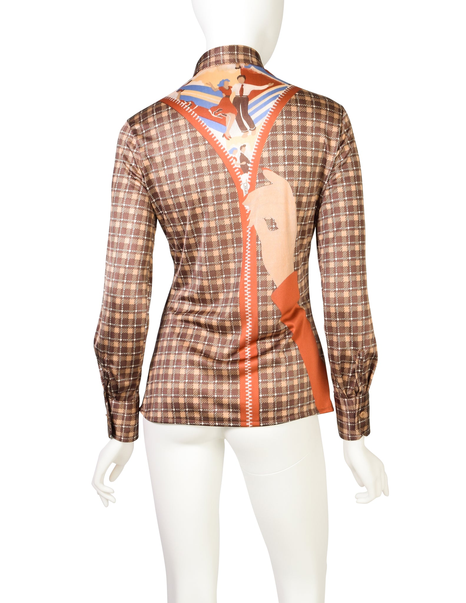 Nik Nik Vintage 1970s Zipper Square Dance Novelty Print Button Up Shirt