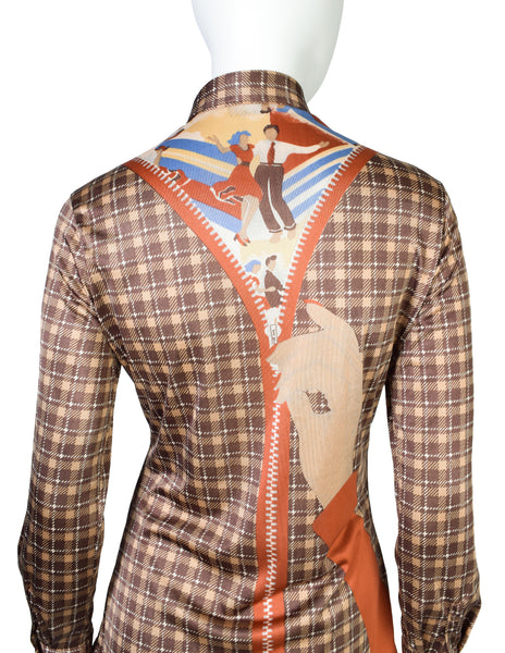 Nik Nik Vintage 1970s Zipper Square Dance Novelty Print Button Up Shirt