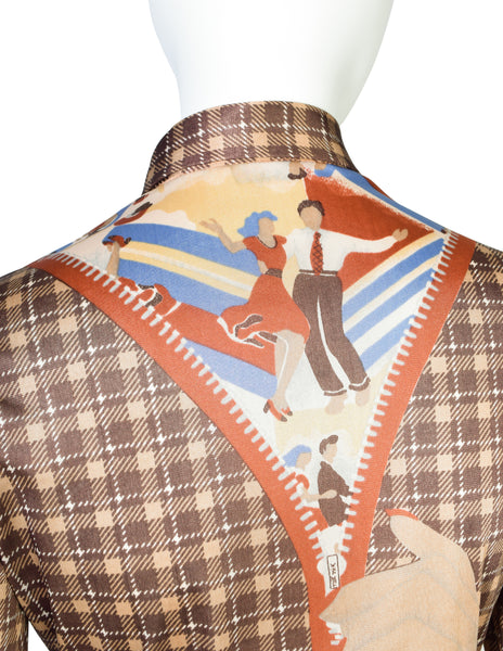 Nik Nik Vintage 1970s Zipper Square Dance Novelty Print Button Up Shirt