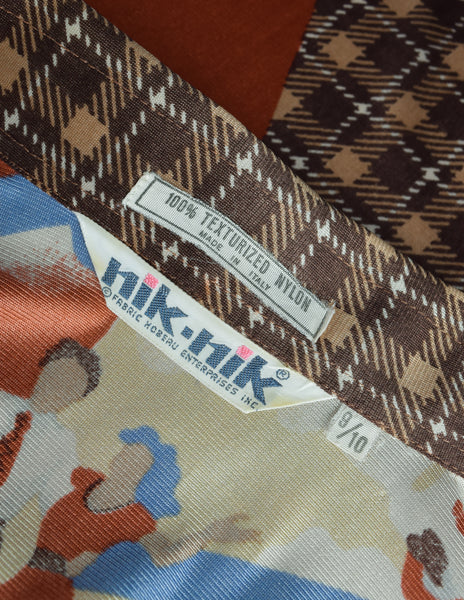 Nik Nik Vintage 1970s Zipper Square Dance Novelty Print Button Up Shirt