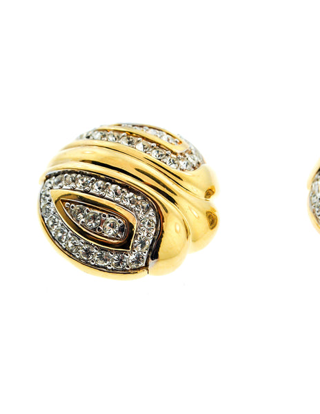 Nina Ricci Vintage Gold Rhinestone Deco Earrings
