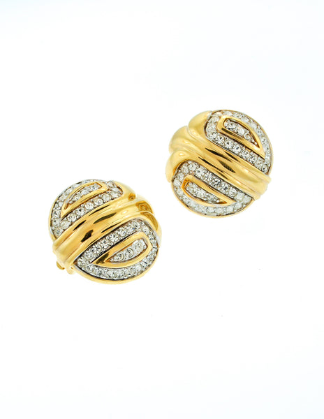 Nina Ricci Vintage Gold Rhinestone Deco Earrings