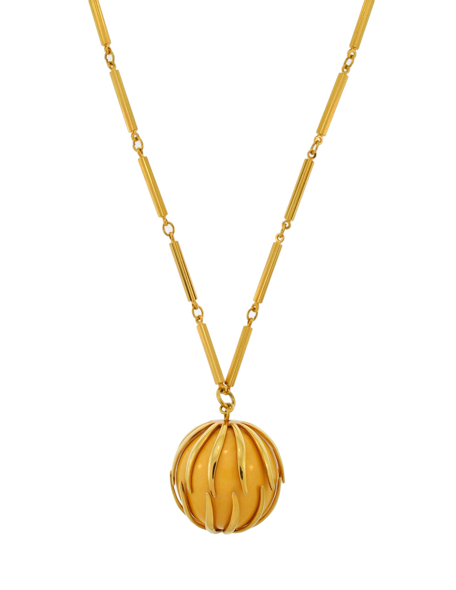 Nina Ricci Vintage Yellow Caged Ball Pendant Gold Necklace