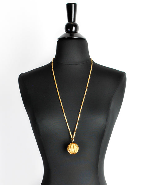 Nina Ricci Vintage Yellow Caged Ball Pendant Gold Necklace