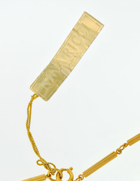 Nina Ricci Vintage Yellow Caged Ball Pendant Gold Necklace