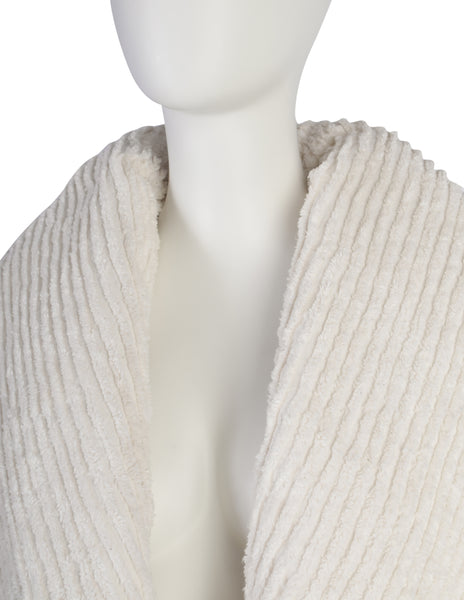 Norma Kamali Vintage 1980s Rare Off-White Chenille Huge Shawl Collar Coat