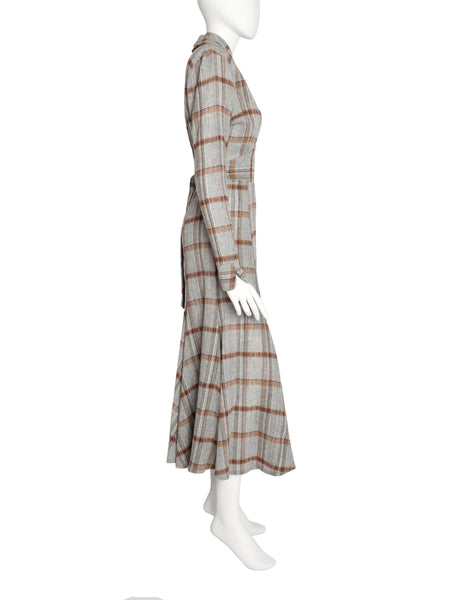 Norma Kamali Vintage Grey Plaid Gauze Wool Dress