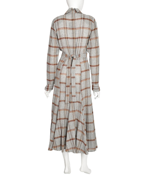 Norma Kamali Vintage Grey Plaid Gauze Wool Dress