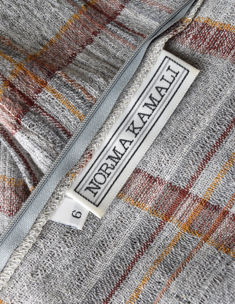 Norma Kamali Vintage Grey Plaid Gauze Wool Dress