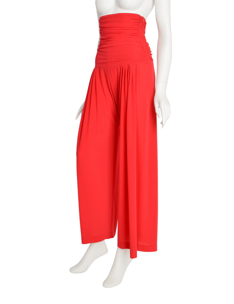Norma Kamali Vintage Red Ultra High Waist Ruched Pants