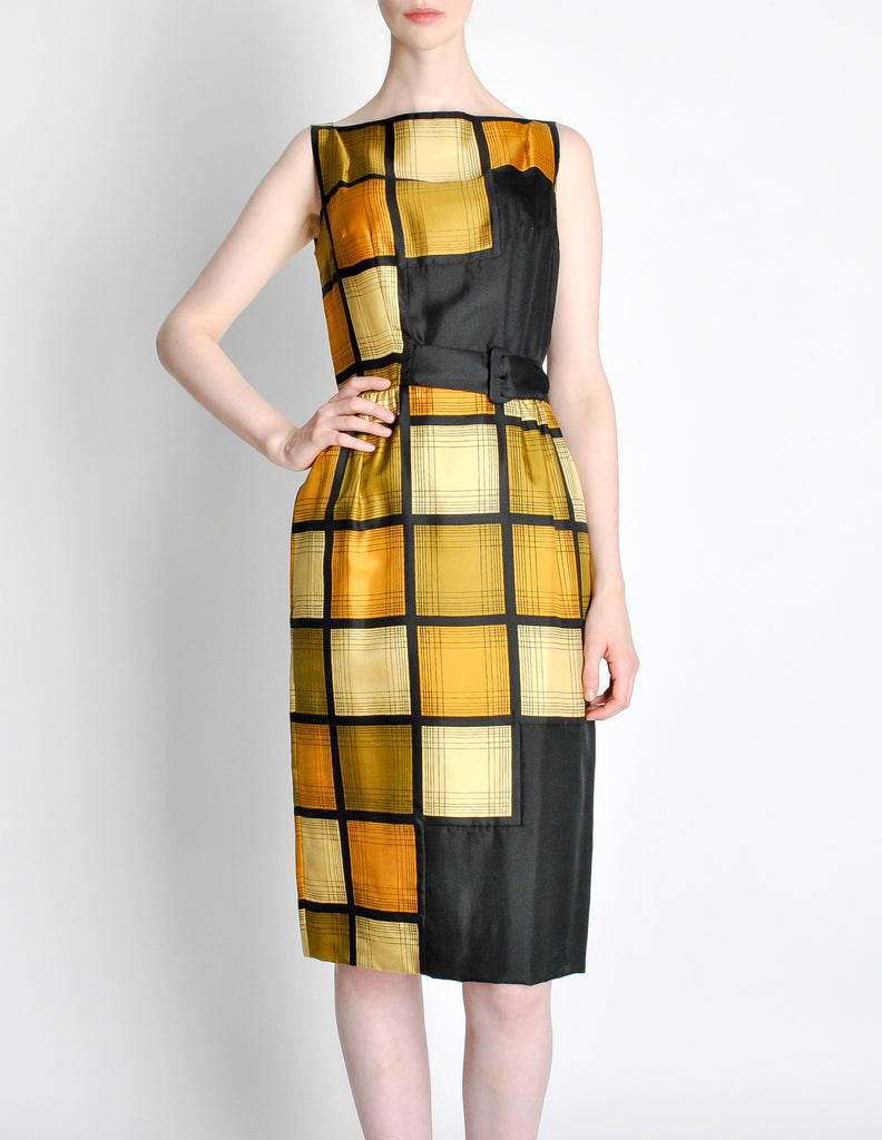 Oleg Cassini Vintage 1960s Silk Square Print Dress Amarcord