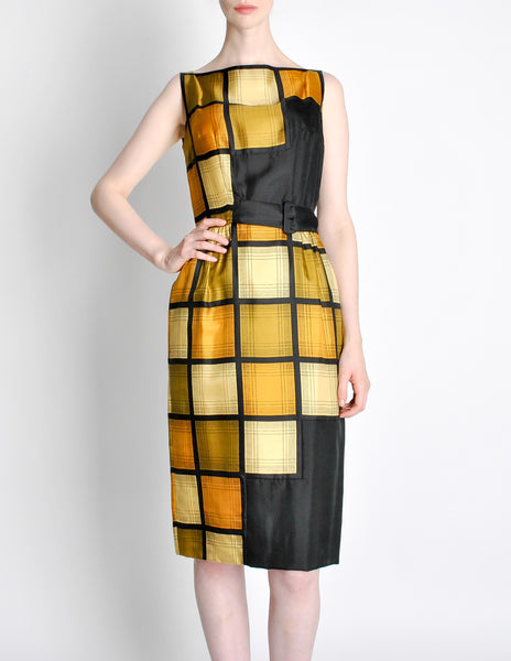 Oleg Cassini Vintage 1960s Silk Square Print Dress