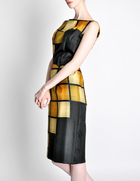 Oleg Cassini Vintage 1960s Silk Square Print Dress