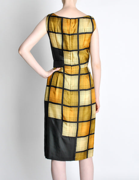 Oleg Cassini Vintage 1960s Silk Square Print Dress