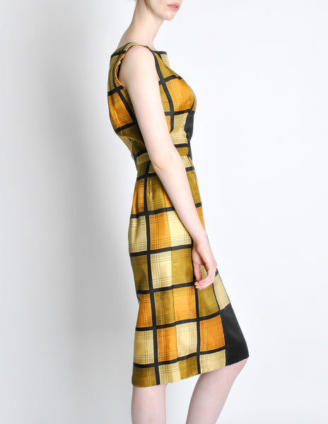 Oleg Cassini Vintage 1960s Silk Square Print Dress