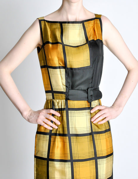 Oleg Cassini Vintage 1960s Silk Square Print Dress