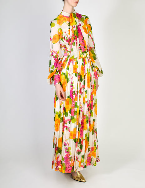 Oscar de la Renta Vintage Floral Chiffon Dress - Amarcord Vintage Fashion
 - 4