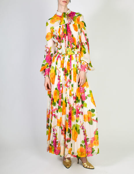 Oscar de la Renta Vintage Floral Chiffon Dress - Amarcord Vintage Fashion
 - 3