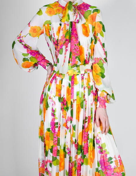 Oscar de la Renta Vintage Floral Chiffon Dress - Amarcord Vintage Fashion
 - 5