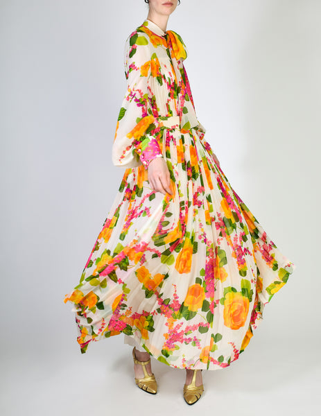 Oscar de la Renta Vintage Floral Chiffon Dress - Amarcord Vintage Fashion
 - 6