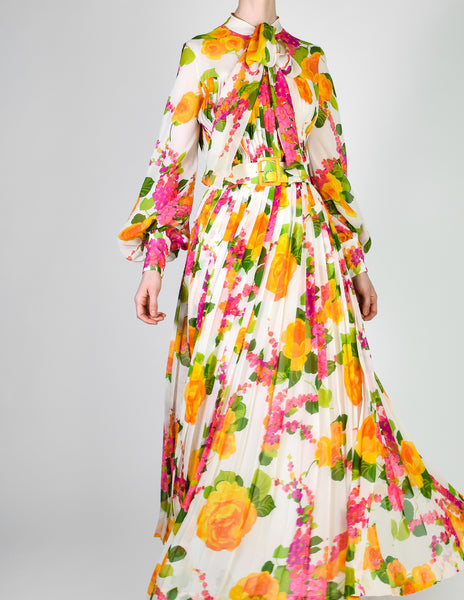 Oscar de la Renta Vintage Floral Chiffon Dress - Amarcord Vintage Fashion
 - 2