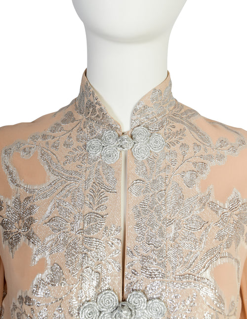 Oscar de la Renta シルクワンピース 4　L　XL Oscar de la Renta Vintage 1960s Almond Silk Chiffon and