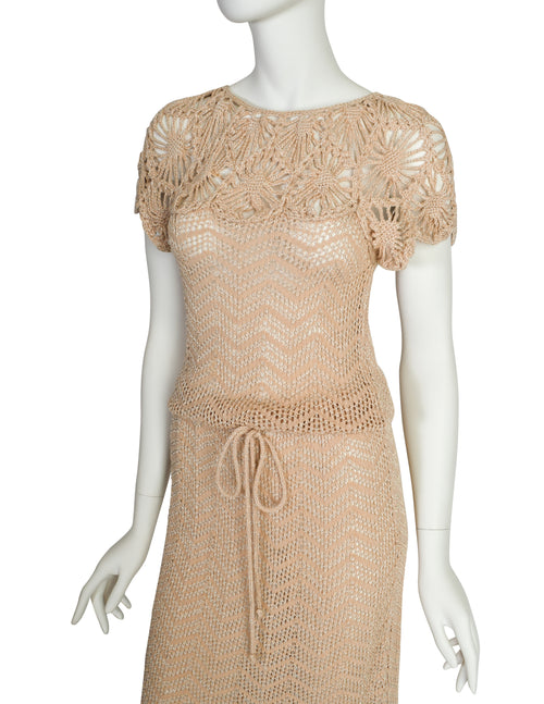 Oscar de la Renta Vintage Beige Chenille Chevron Open Knit Crochet Dre –  Amarcord Vintage Fashion