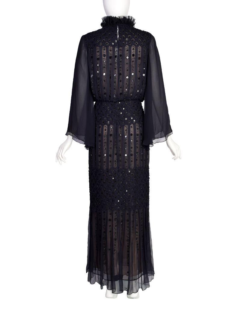 Oscar de la Renta Vintage AW 2006 Black Sheer Silk Chiffon Smocked Ple Amarcord Vintage Fashion Oscar de la Renta Vintage AW 2006 Black Sheer Silk Chiffon Smocked Ple Amarcord Vintage Fashion