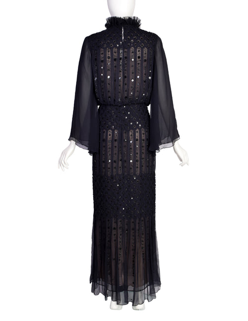 Oscar de la Renta Vintage AW 2006 Black Sheer Silk Chiffon Smocked Ple Amarcord Vintage Fashion Oscar de la Renta Vintage AW 2006 Black Sheer Silk Chiffon Smocked Ple Amarcord Vintage Fashion