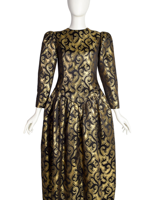 Oscar de la Renta Vintage 1980s Black Satin and Gold Metallic Brocade –  Amarcord Vintage Fashion